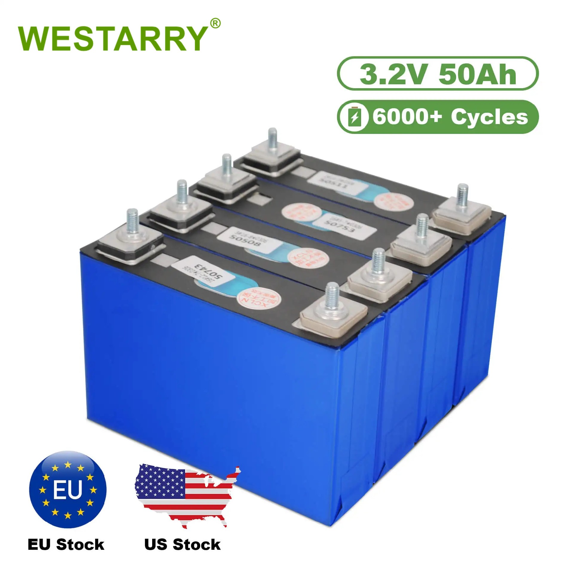 Westarry Lifepo4 High Capacity Rechargeable Batteries 3.2V 50Ah Lipo4 Battery Bank